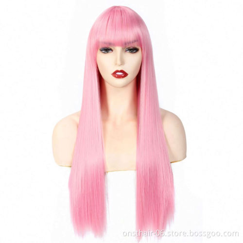 MYZER straight hair cheap artificial wig, synthetic wig supplier, 26-inch artificial wig in various colors (cream color)
